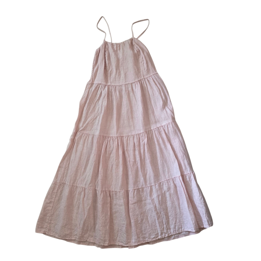 Lungo L'arno Maxi Dress Womens Small Pastel Pink Tiered Linen Sleeveless Beachy